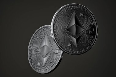 Karanlık Ethereum paraları. 3B illüstrasyon