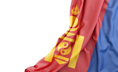 Solunda boşluk olan Moğolistan bayrağı. İzole edilmiş. 3B Hazırlama.