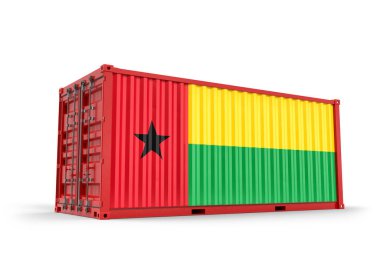 Gine-Bissau ulusal bayrağı taşıyan kargo konteynırı, uluslararası deniz ticareti ve ekonomik bağlantıyı temsil ediyor. 3d Hazırlama