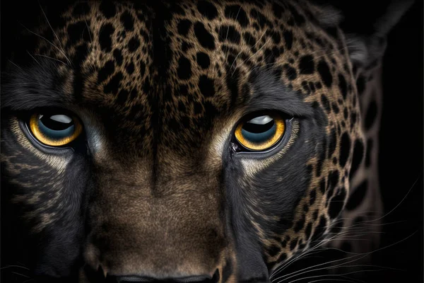 Black leopard face on black background