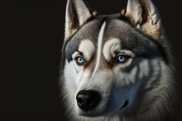 Husky dog face on black background