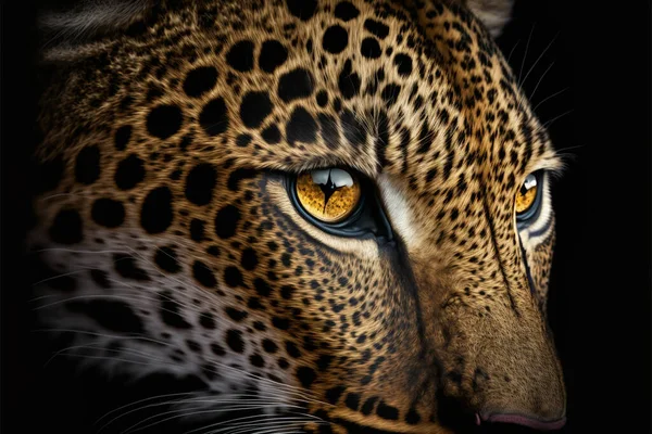 Leopard face on black background