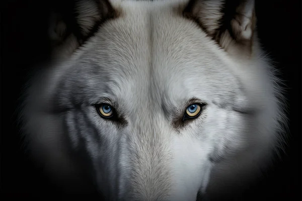 White wolf face on black background