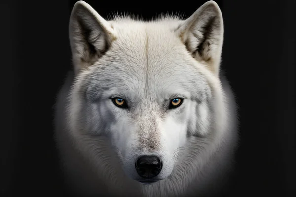 White wolf face on black background