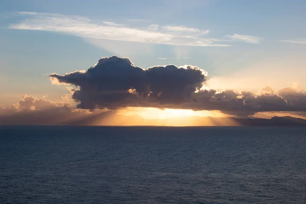 Uitzicht Vanaf Procida Eiland Magische Zonsopgang Met Dramatische Wolken — Stockfoto