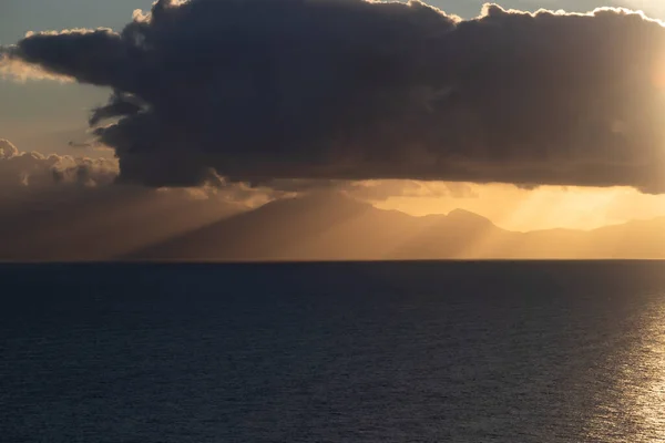 Uitzicht Vanaf Procida Eiland Magische Zonsopgang Met Dramatische Wolken — Stockfoto
