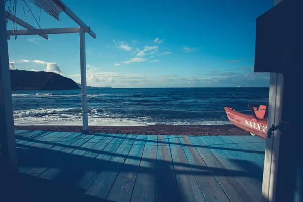 Cozy Terrace Beach Idyllic View Seashore Tropical Summer Vacation Concept — Stockfoto
