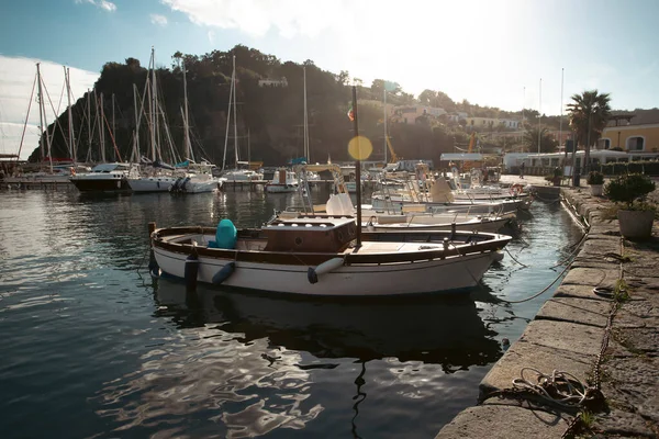 Boats Chiaiolella Bay Procida Island Italy — Stockfoto