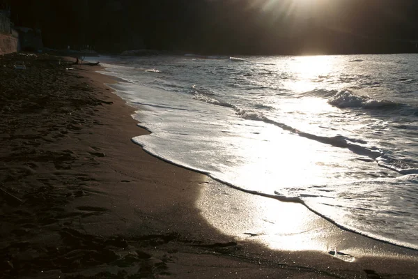 Панорамный Пляжный Пейзаж Волшебном Закате — стоковое фото