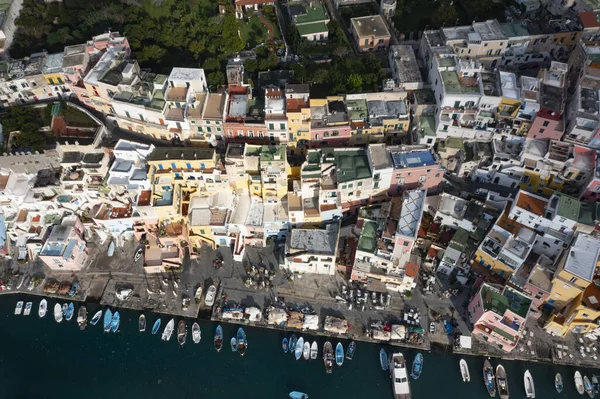 View Port Corricella Lots Colorful Houses Sunny Day Procida Island — Fotografia de Stock