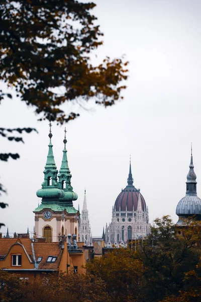 Panorama Met Bouw Van Het Hongaarse Parlement Aan Donau Boedapest — Stockfoto
