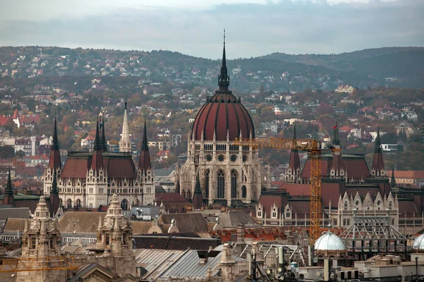 Вид Воздуха Центр Будапешта Туманный Осенний День Базилики Святого Стефана — стоковое фото