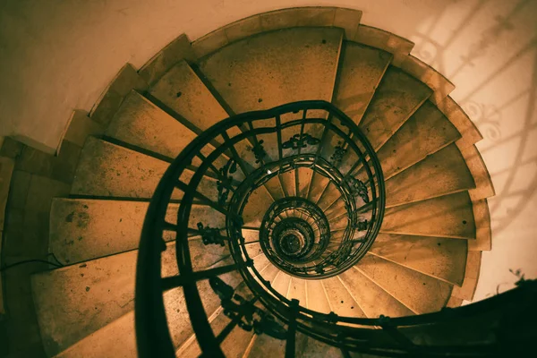 stock image The Spiral stairs St.Stephen's Basilica. Budapest, Hungary. Retro styled photo.