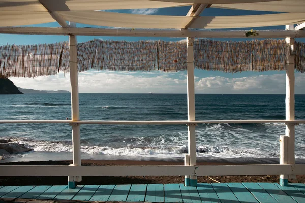 Cozy Terrace Beach Idyllic View Seashore Tropical Summer Vacation Concept — Stok fotoğraf