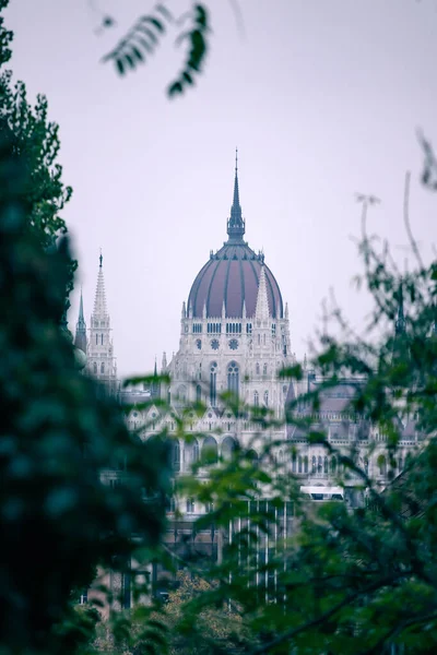 Panorama Met Bouw Van Het Hongaarse Parlement Aan Donau Boedapest — Stockfoto