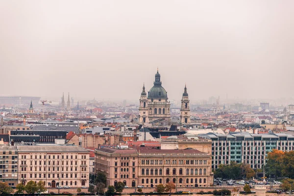 Panoramisch Uitzicht Boedapest Een Mistige Herfstdag Van Beroemde Bezienswaardigheid Van — Stockfoto