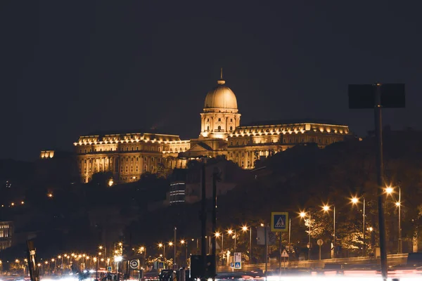 Buda Castle Königlicher Palast Der Donau Beleuchtet Der Nacht Budapest — Stockfoto