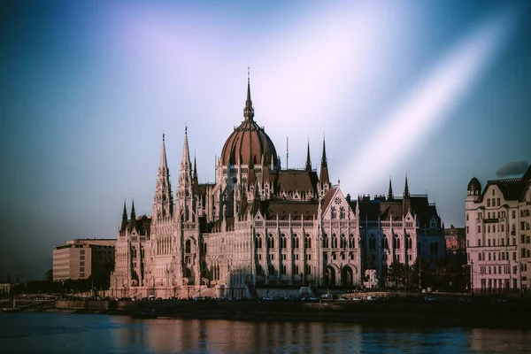 Vista Parlamento Budapeste Pôr Sol Hungria — Fotografia de Stock