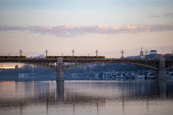 Most Małgorzaty Przy Zachodzie Słońca Budapeszcie Węgry — Zdjęcie stockowe