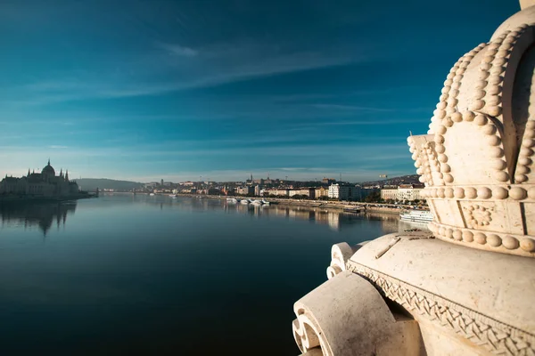 Vue Panoramique Budapest Par Une Matinée Automne Brumeuse Avec Danube — Photo