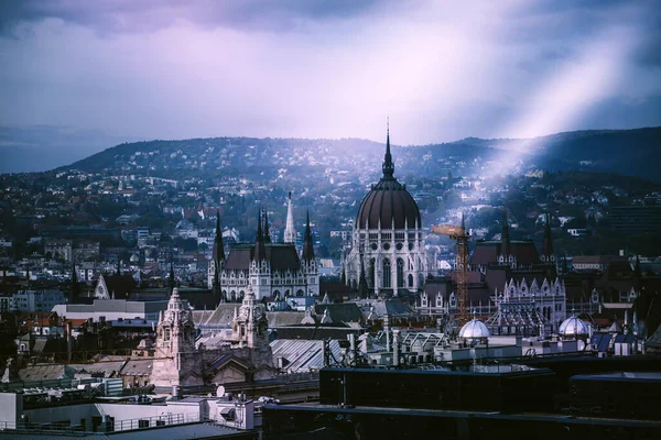 Vista Aérea Del Centro Budapest Día Nublado Otoño Desde Basílica — Foto de Stock
