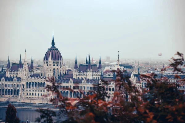 Panorama Com Construção Parlamento Húngaro Rio Danúbio Cidade Budapeste Hungria — Fotografia de Stock