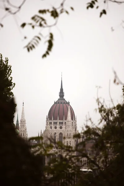 Панорама Будівництвом Угорського Парламенту Річці Дунай Будапешті Угорщина — стокове фото