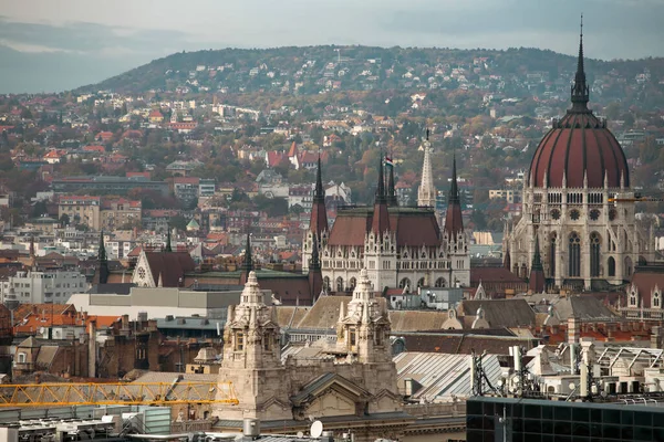 Вид Воздуха Центр Будапешта Туманный Осенний День Базилики Святого Стефана — стоковое фото