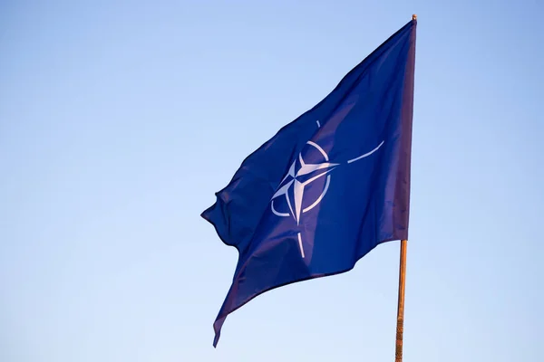 Nato North Atlantic Treaty Organization Flag Waving Nato International Military — Foto de Stock