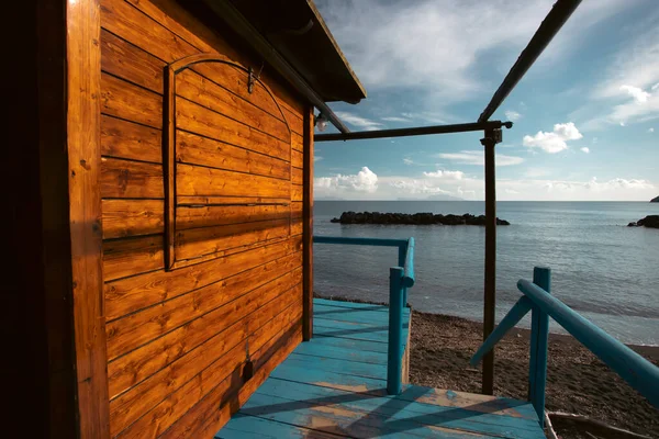 Красочная Деревянная Хижина Пляже Chiaiai Остров Процида Италия — стоковое фото