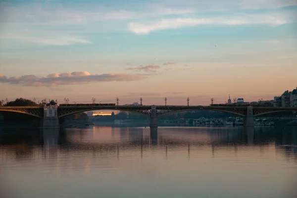 Bild Der Margaretenbrücke Sonnenuntergang Budapest Ungarn — Stockfoto