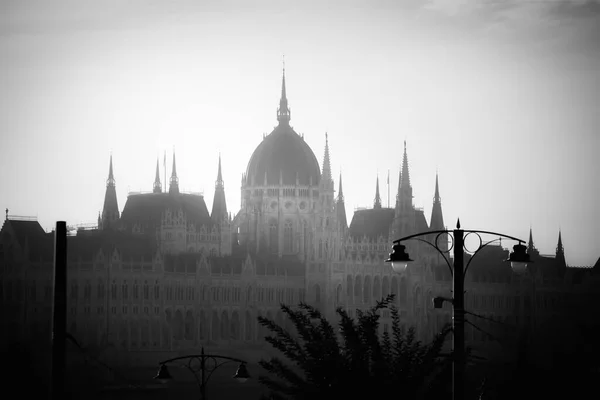 在匈牙利布达佩斯市多瑙河建立匈牙利议会的全景 — 图库照片