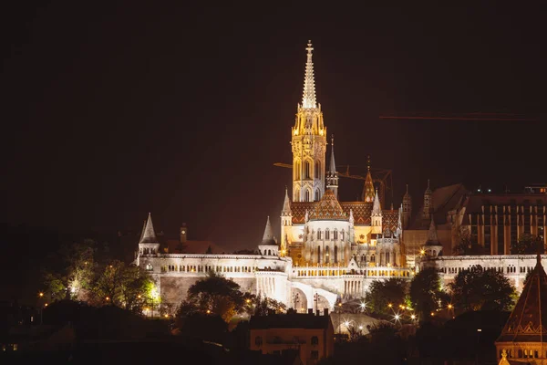 Iglesia Matthias Bastión Pescadores Por Noche Budapest Hungría — Foto de Stock