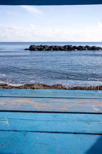 Cais Madeira Mar Exótico Céu Azul Belo Fundo Verão Conceito — Fotografia de Stock