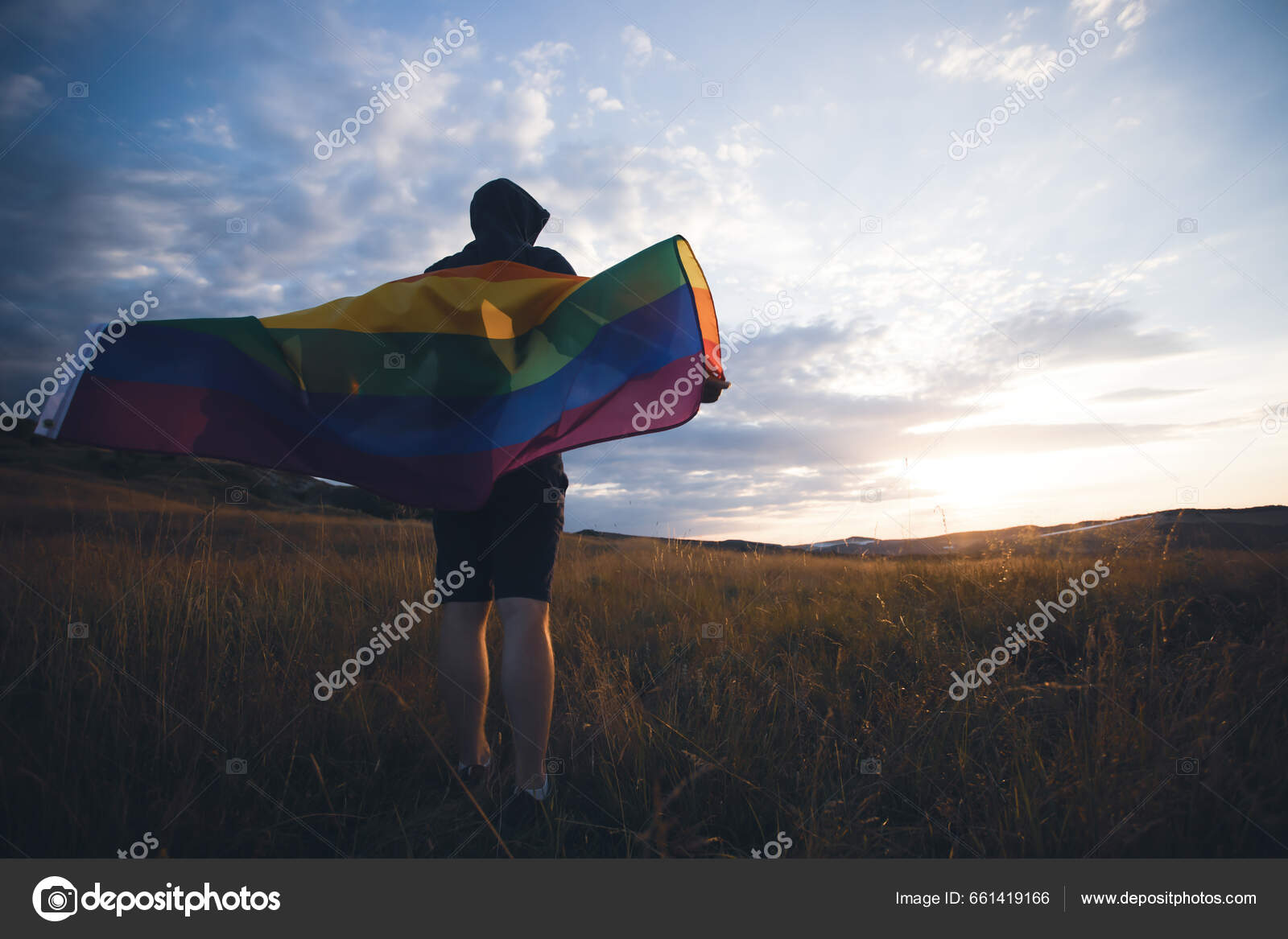 Young Man Holding Gay Rainbow Flag Happiness Freedom Love Concept — Stock  Photo © erika8213 #661419166