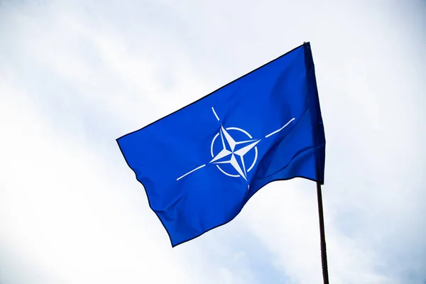 Nato North Atlantic Treaty Organization Flag Waving Nato International Military — Foto de Stock
