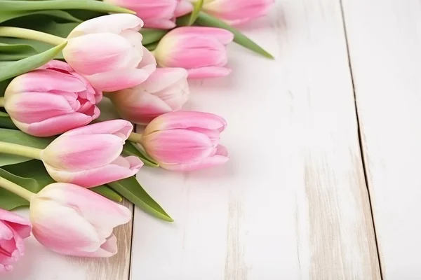 Verse Roze Tulpen Tulp Rand Met Kopieerruimte Prachtige Frame Samenstelling — Stockfoto