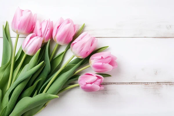 Verse Roze Tulpen Tulp Rand Met Kopieerruimte Prachtige Frame Samenstelling — Stockfoto