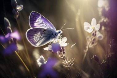 Butterfly on purple meadow.  clipart