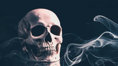 Spooky skull for Halloween in smoke. Horror wallpaper. clipart