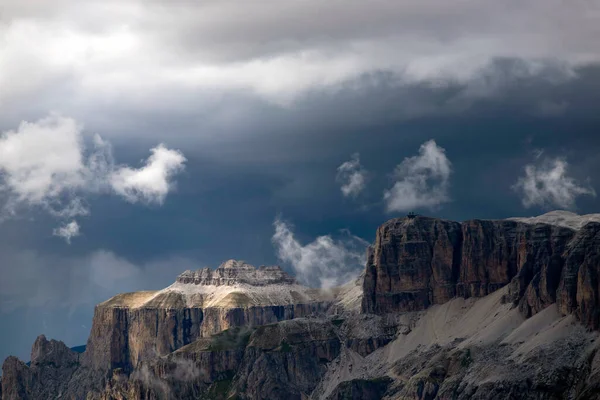 Panoramatický Pohled Skupinu Sella Italském Dolomitu Marmolady Jižním Tyrolsku Itálie — Stock fotografie