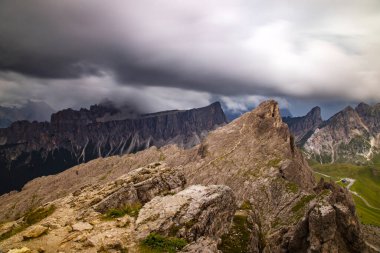 Avrupa, İtalya, Alpler, Dolomitler, Dağlar, Passo Giau, Manzara Rifugio Nuvolau