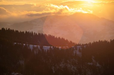 Ceahlau 'nun sabah güneşiyle aydınlanan etkileyici kayaları - Ceahlau Dağları Ulusal Parkı - Moldova - Romanya