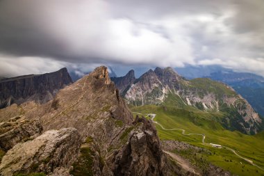 Avrupa, İtalya, Alpler, Dolomitler, Dağlar, Passo Giau, Manzara Rifugio Nuvolau