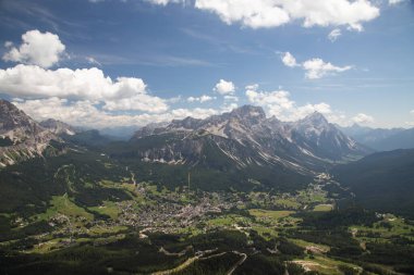 The view from the Tofana di Mezzo on the Sorapis Group and Antelao mountain, Dolmites, Italy. clipart