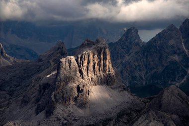 View from the summit of Lagazuoi mountain to Averau, Nuvolau and Lastoi de Formin, Dolomites, Italy clipart