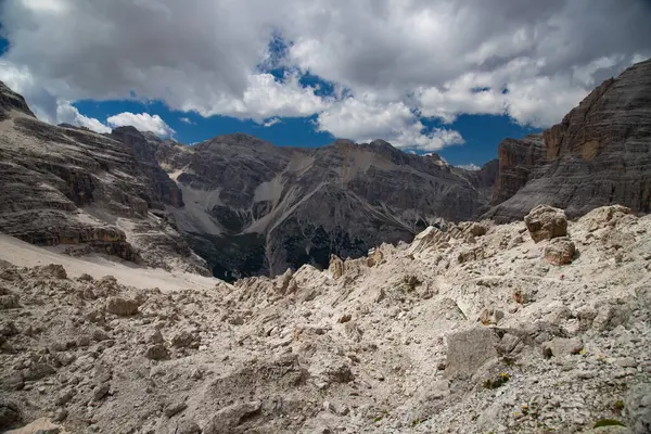 Dolomitlerdeki toynakların inanılmaz doğa manzarası. seyahat, macera, konsept resim.