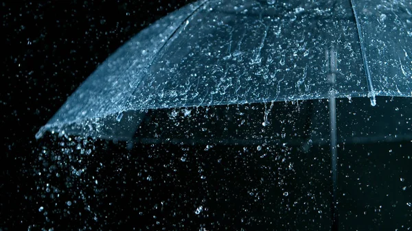 Gouttes Pluie Sur Parapluie Transparent Mouvement Gel — Photo