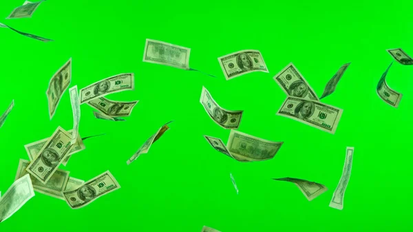 Falling Banknotes Dollars on Green Screen Background