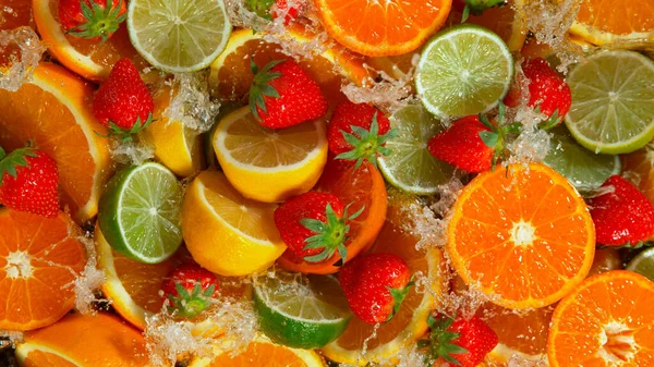 Freeze Motion Shot Splashing Fresh Citrus Close — Fotografia de Stock